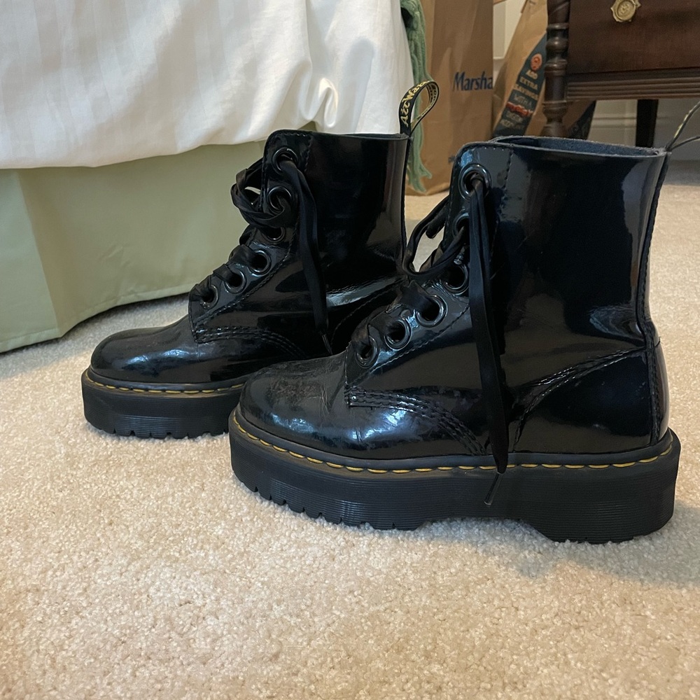 Black Patent Leather Doc Martens Platform Boots